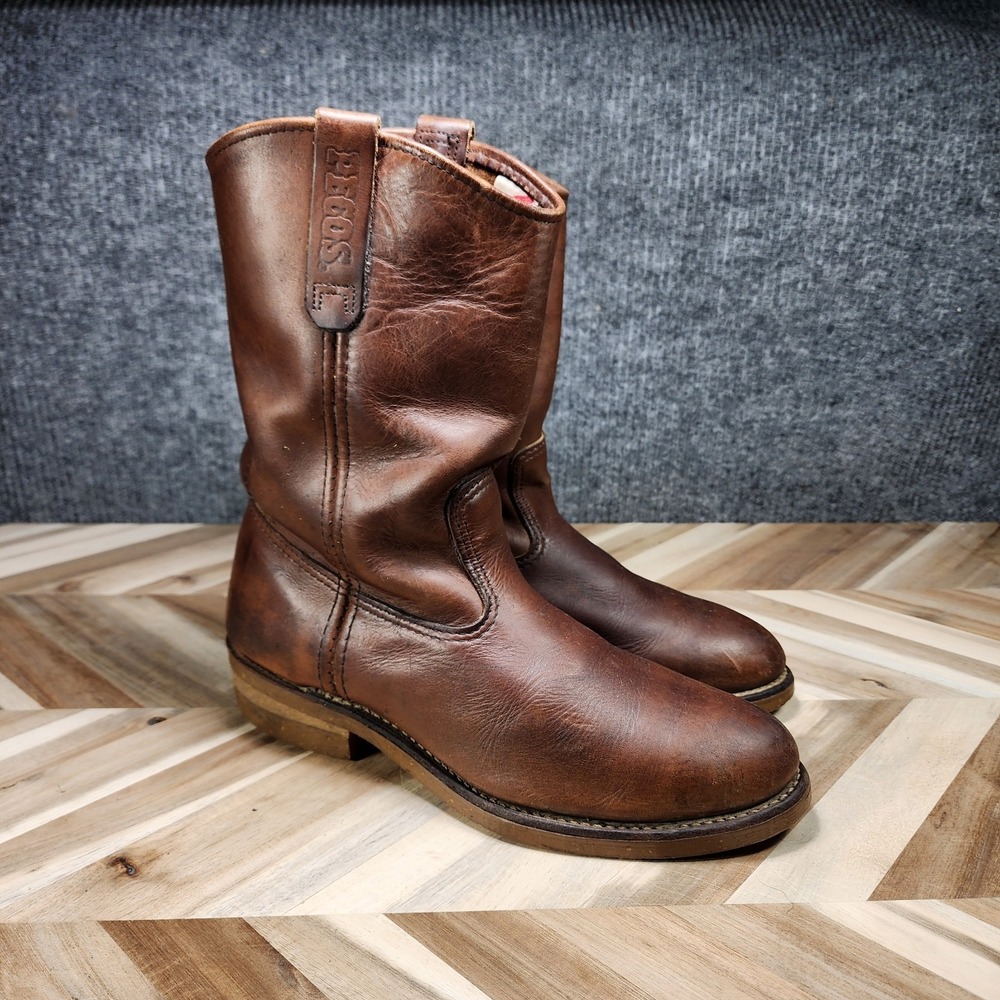 Vtg Red Wing 1155 Pecos Brown Leather USA Nailseat Men's Work Boots 8.5 EE WIDE